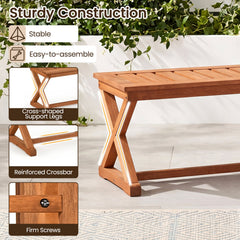 2-Person 44 inches Solid Wood Outdoor Bench with Slatted Seat for Patio Park Balcony-1 Piece