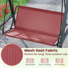 2-Person Outdoor Porch Swing with A-Shaped Metal Stand and Adjustable Canopy-Wine