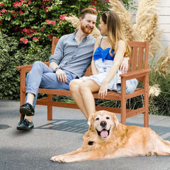 2-Person Patio Loveseat with Slatted Backrest and Comfortable Armrests