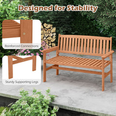 2-Person Patio Loveseat with Slatted Backrest and Comfortable Armrests