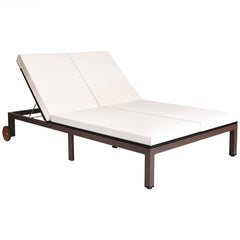Two Person Rattan Double Lounge Chair with Separate Backrests and Wheels, White