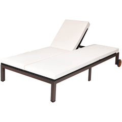 Two Person Rattan Double Lounge Chair with Separate Backrests and Wheels, White