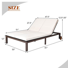 Two Person Rattan Double Lounge Chair with Separate Backrests and Wheels, White