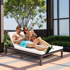 Two Person Rattan Double Lounge Chair with Separate Backrests and Wheels, White