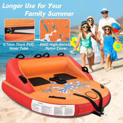 2 Person Water Sport Inflatable Towable Tubes for Boating-Orange
