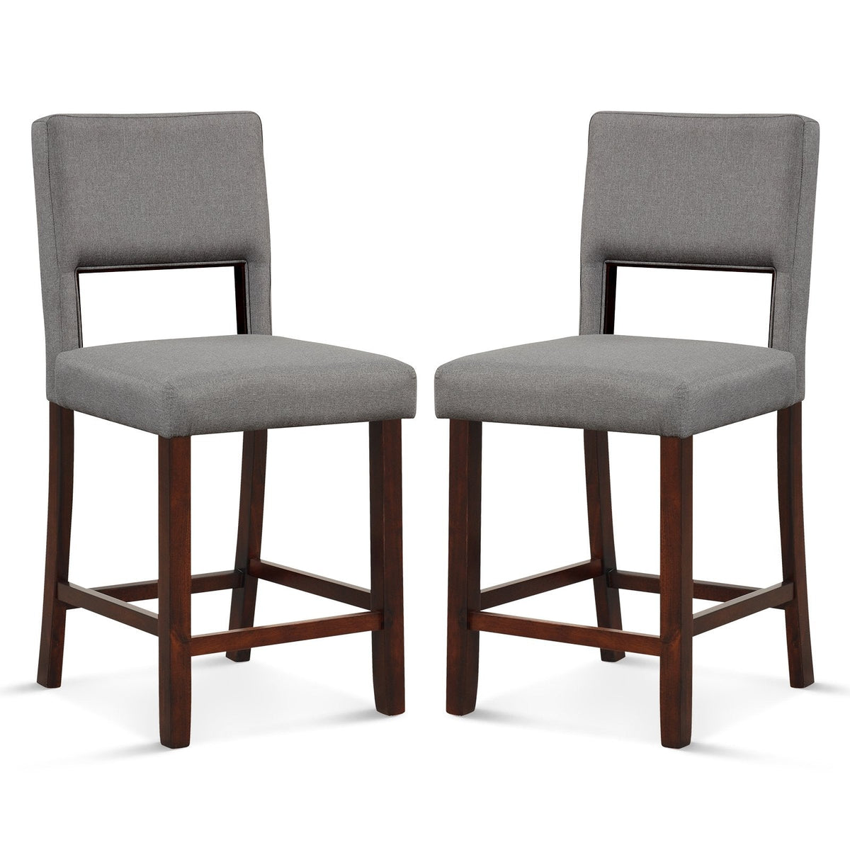 Set of 2 Grey Linen Counter Height Bar Chairs, 24.5 Inch Seat Height, Hollow Back, 400 lb Rating