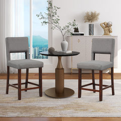 Set of 2 Grey Linen Counter Height Bar Chairs, 24.5 Inch Seat Height, Hollow Back, 400 lb Rating