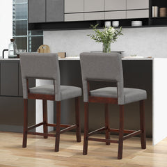 Set of 2 Grey Linen Counter Height Bar Chairs, 24.5 Inch Seat Height, Hollow Back, 400 lb Rating