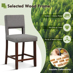 Set of 2 Grey Linen Counter Height Bar Chairs, 24.5 Inch Seat Height, Hollow Back, 400 lb Rating