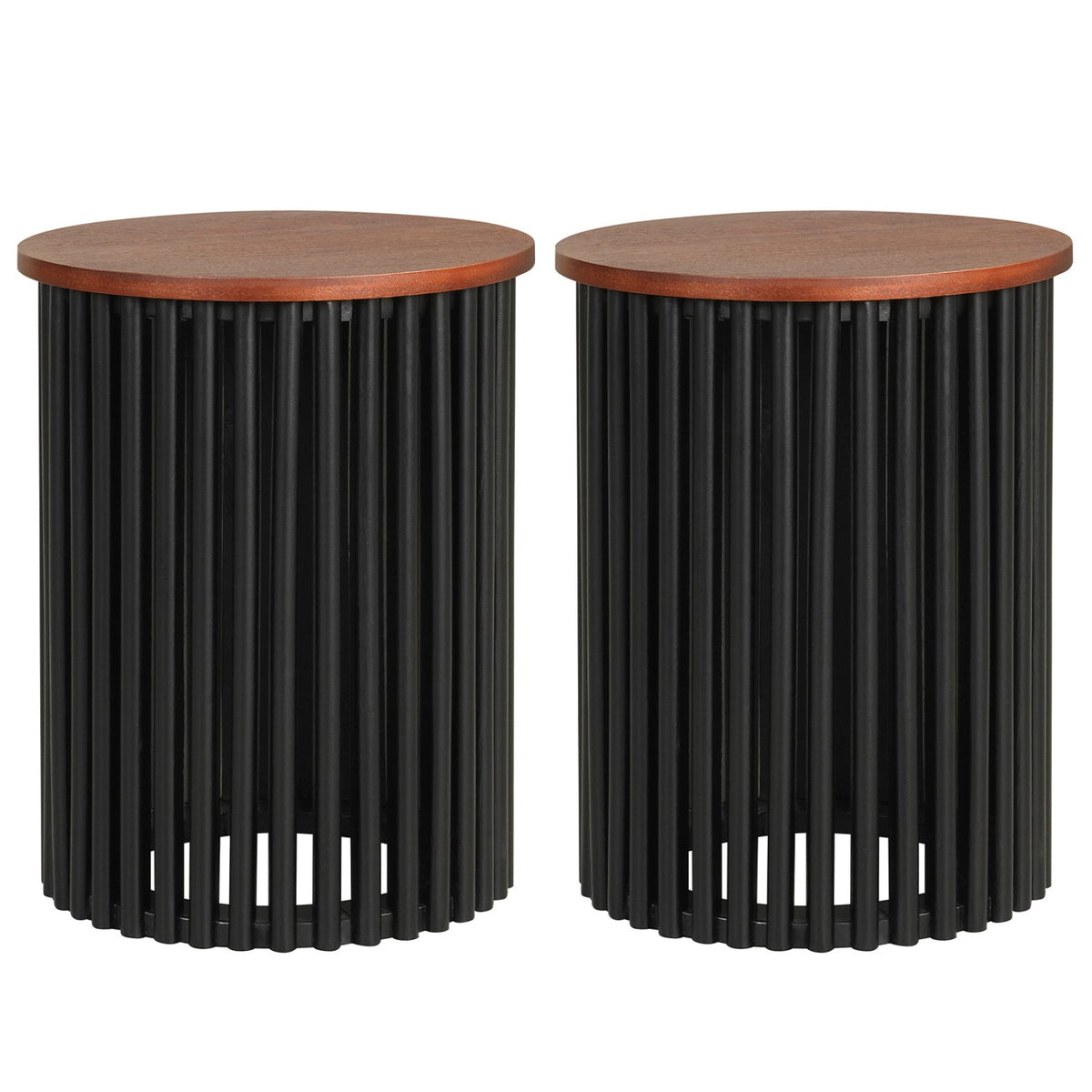 2 Piece Elegant Round Acacia Wood Coffee Table for Living Room and Home Office-Walnut