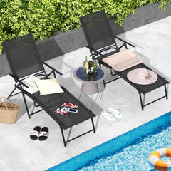 Set of 2 Folding Chaise Lounge Recliners with 6 Level Backrests, Black