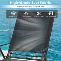Set of 2 Folding Chaise Lounge Recliners with 6 Level Backrests, Black