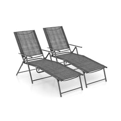Set of 2 Folding Chaise Lounge Recliners with Rustproof Frames, Gray