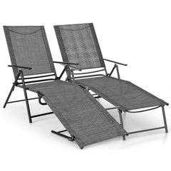 Set of 2 Folding Chaise Lounge Recliners with Rustproof Frames, Gray