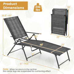 Set of 2 Folding Chaise Lounge Recliners with Rustproof Frames, Gray
