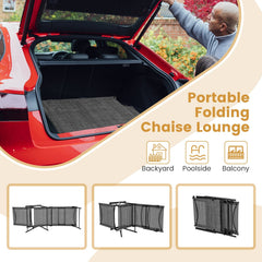 Set of 2 Folding Chaise Lounge Recliners with Rustproof Frames, Gray