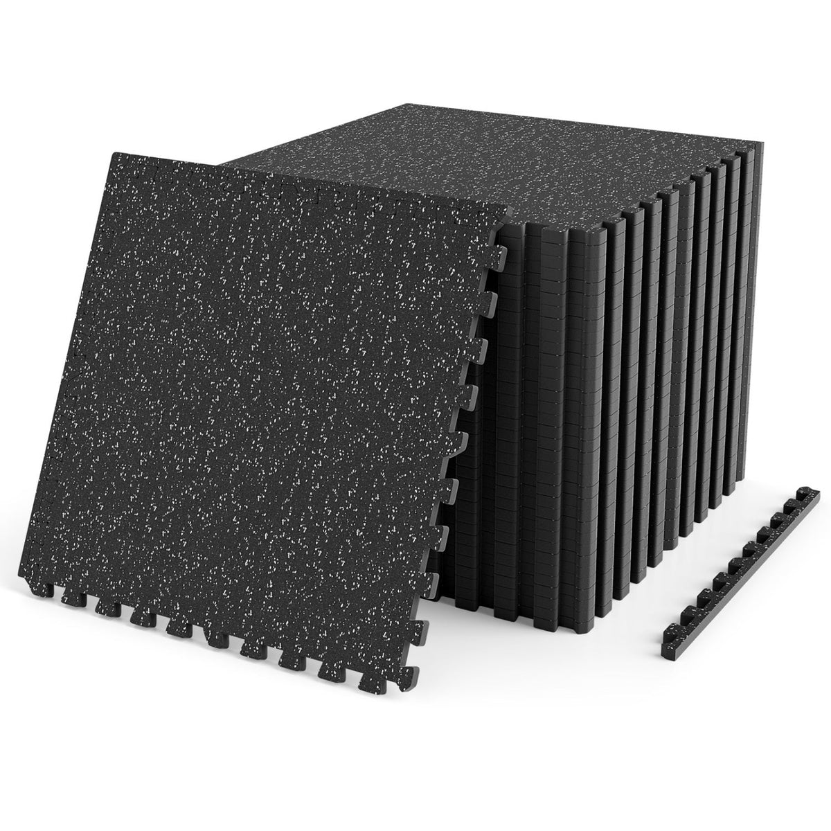 2 Pieces 0.55 inch Thick Rubber Top Exercise Mat 70 Sq Ft with Boarders-Gray