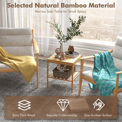 2 Piece 2 Tier Bamboo Nightstand for Living Room and Bedroom, Natural