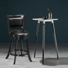 Set of 2 Black Swivel Counter Stools with Padded Panel Back, 24 Inch Seat Height, Rubber Wood