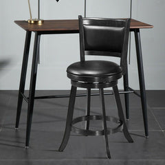 Set of 2 Black Swivel Counter Stools with Padded Panel Back, 24 Inch Seat Height, Rubber Wood