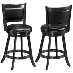 Set of 2 Black Swivel Counter Stools with Padded Panel Back, 24 Inch Seat Height, Rubber Wood