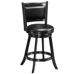 Set of 2 Black Swivel Counter Stools with Padded Panel Back, 24 Inch Seat Height, Rubber Wood