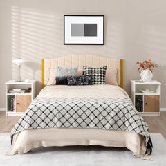 2 Piece 25 Inch Tall Nightstands with Door and 2 Open Shelves, White