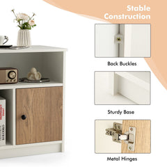 2 Piece 25 Inch Tall Nightstands with Door and 2 Open Shelves, White