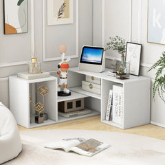 2 Pieces Adjustable TV Stand for TVs up to 55 Inch with Storage Cubes-White