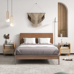 2 Piece Bamboo Rattan Nightstand with Glass Top and Drawer, Natural
