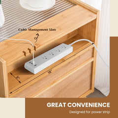 2 Piece Bamboo Rattan Nightstand with Glass Top and Drawer, Natural