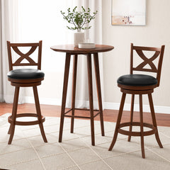 Set of 2 Classic Swivel Bar Stools with X Shaped Open Back, Espresso Wood, 30 Inch Seat Height