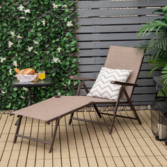 Set of 2 Folding Sling Chaise Lounges with 5 Backrest Positions, Brown