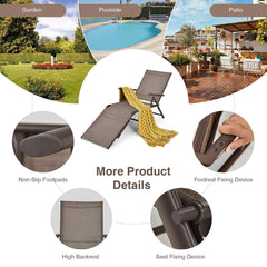 Set of 2 Folding Sling Chaise Lounges with 5 Backrest Positions, Brown