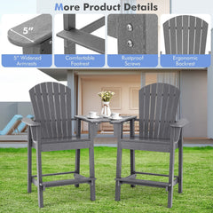 2 Pieces HDPE Tall Adirondack Chair with Middle Connecting Tray-Gray