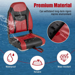 2 Pieces High Back Folding Boat Seat Set with Sponge Cushion-Red