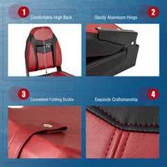 2 Pieces High Back Folding Boat Seat Set with Sponge Cushion-Red