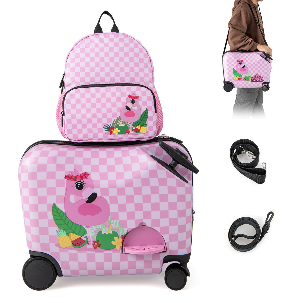 2 Pieces Kid Luggage Set with Spinner Wheels and Aluminum Handle-White & Pink
