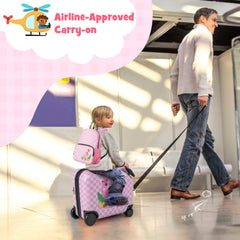 2 Pieces Kid Luggage Set with Spinner Wheels and Aluminum Handle-White & Pink