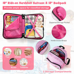 2 Pieces Kid Luggage Set with Spinner Wheels and Aluminum Handle-White & Pink