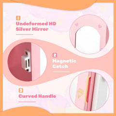 2 Pieces Kids Vanity Set and Jewelry Armoire Cabinet with Full-length Mirror-Pink