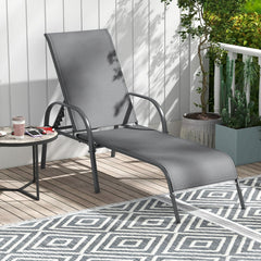 Set of 2 Stackable Patio Chaise Lounge Chairs with Curved Armrests, Dark Gray