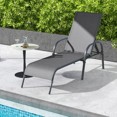 Set of 2 Stackable Patio Chaise Lounge Chairs with Curved Armrests, Dark Gray