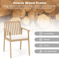2 Pieces Patio Dining Chairs Outdoor Acacia Wood Chairs with Removable Padded Cushion-Oak