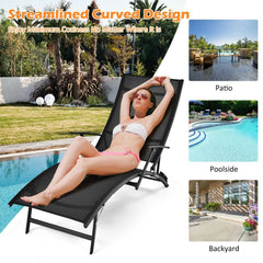 Set of 2 Folding Stackable Chaise Lounges with Armrests, 5 Levels, Black