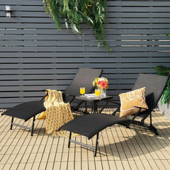 Set of 2 Folding Stackable Chaise Lounges with Armrests, 5 Levels, Black