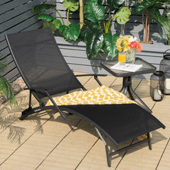 Set of 2 Folding Stackable Chaise Lounges with Armrests, 5 Levels, Black