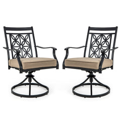 2 Pieces Patio Swivel Dining Chairs with Blossom Pattern Backrest and Cushions-Black