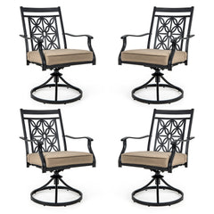 2 Pieces Patio Swivel Dining Chairs with Blossom Pattern Backrest and Cushions-Black