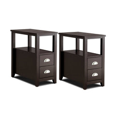 2 Piece Bedside Nightstand Set with 2 Drawers and Shelf, Dark Brown